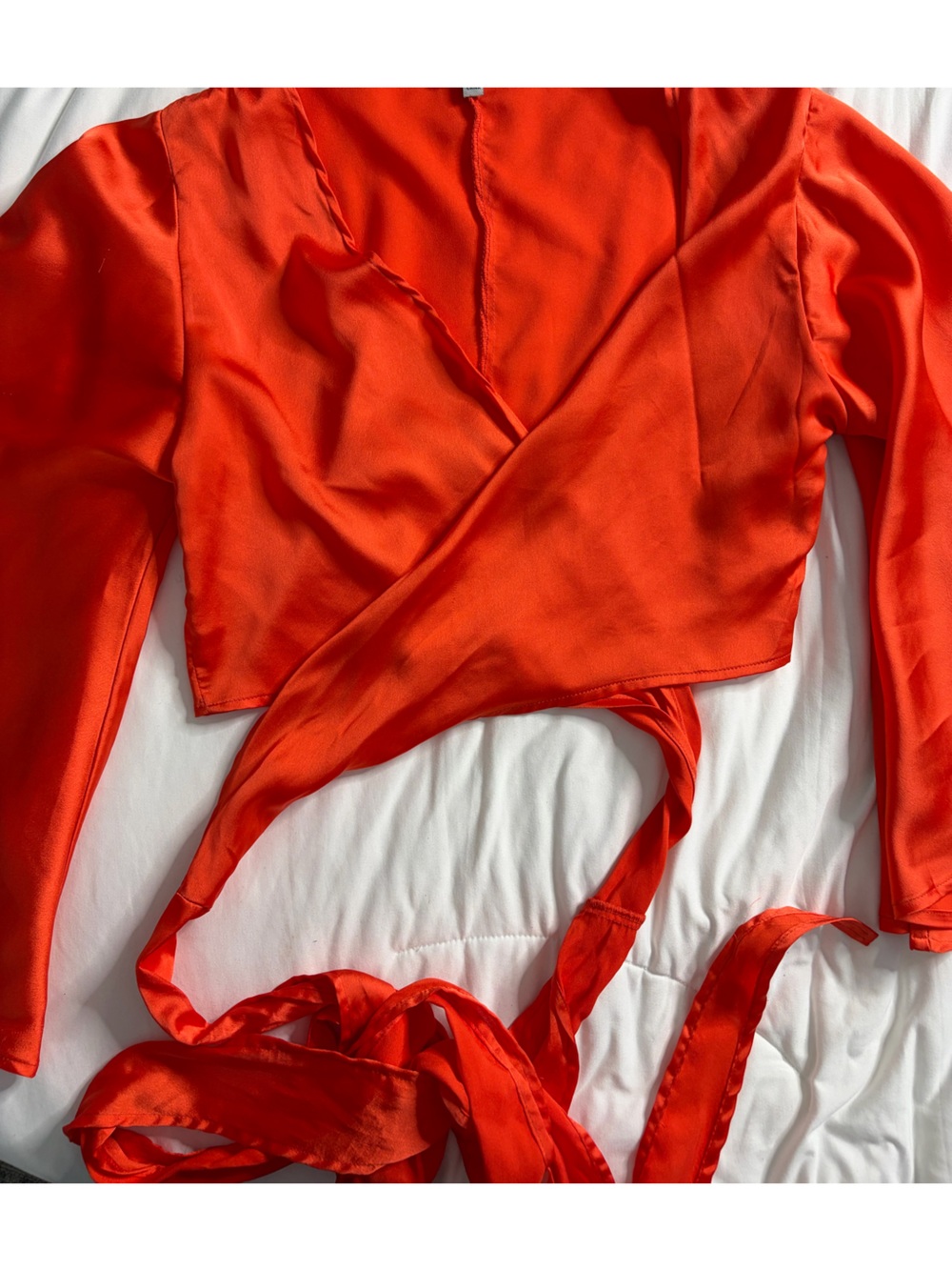 Women’s Orange Satin bell sleeve Wrap Top